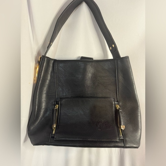 None Handbags - Elegant Black Leather Shoulder Bag With Strap